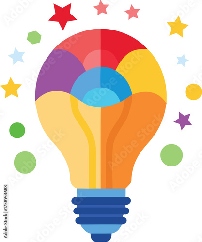 Colorful electric lightbulb icon with an innovative design representing a bright idea or business concept vector file on white background 