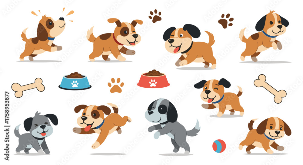 Obraz premium A collection of cute playful puppies and dog accessories for pet lovers.