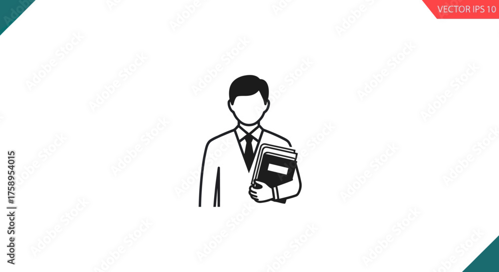 Fototapeta premium Simple Black and White Illustration of a Businessman Holding Books.