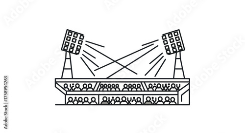 Stadium Illustration with Lights and Spectators in Black and White.