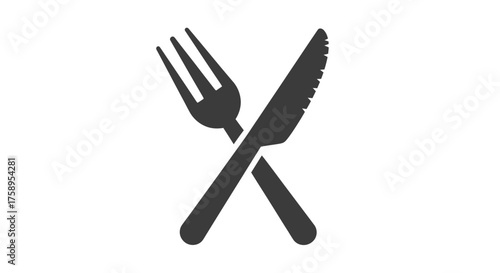 Crossed Silverware Icon: Fork and Knife Symbol for Dining.