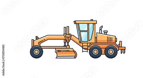 Orange Motor Grader Heavy Construction Vehicle Illustration.