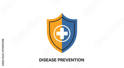 A shield with a white cross represents health and disease protection