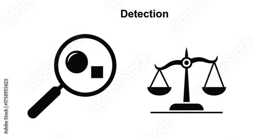 Justice and investigation a magnifying glass and scales of balance