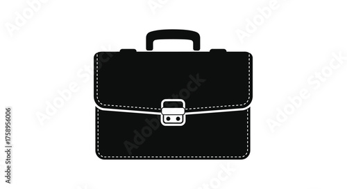 Simple black and white illustration of a closed briefcase with a lock