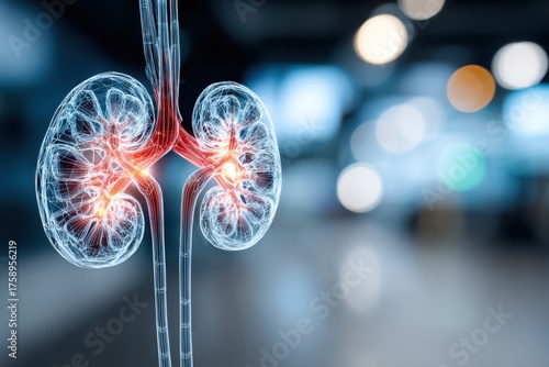 Detailed view of human kidneys showing blood flow and essential functions in a clinical environment
