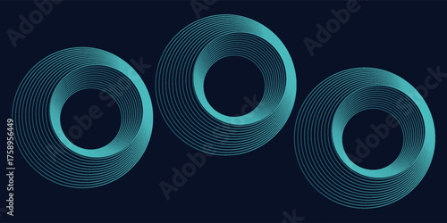 Round frame colorful blue green light isolated on dark background. Abstract circles lines pattern. Vector illustration concept for music, digital, modern science, Ai technology