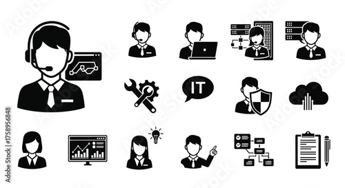 It support team icons featuring customer service and technical assistance concepts