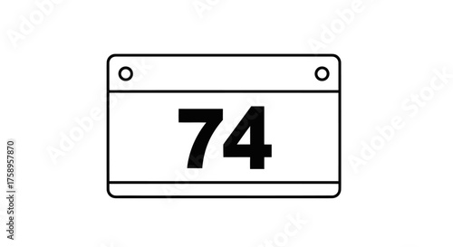 Minimalist line art icon of a rectangular number plate displaying the number 74.