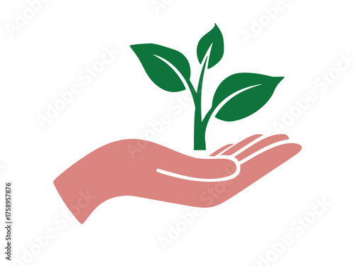 A hand gently holds a sapling symbol. An image that demonstrates the importance of protecting nature.