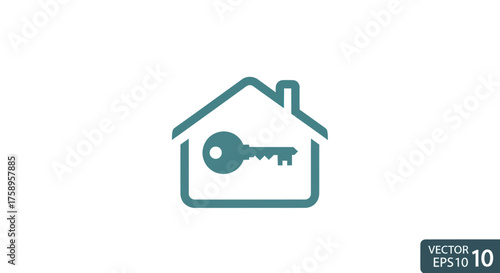 Simple Teal House Icon with Key Inside Real Estate Concept.