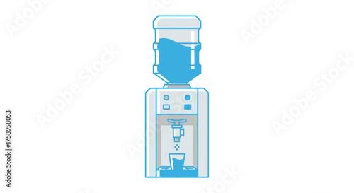 Water cooler with full bottle and cup office equipment illustration.