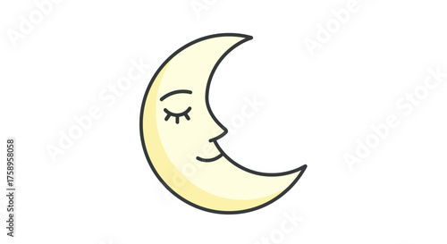 Adorable Crescent Moon with a Sleeping Face Illustration.