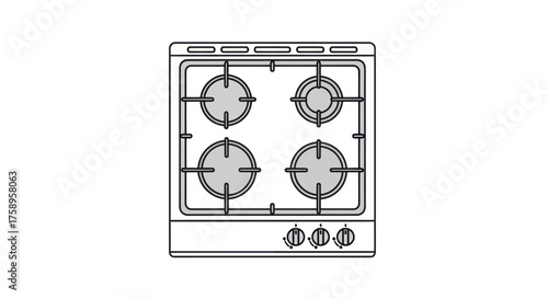 Top-down view of a modern four-burner gas stove cooktop.