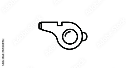 Simple Black Outline Whistle Icon for Sports or Warning.