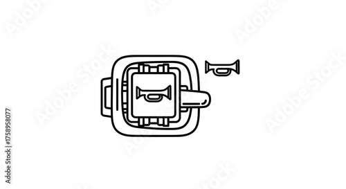 Hand-drawn Mayan Glyph with Horn Symbol Outline.