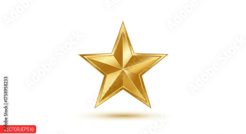 Shiny Golden Five-Pointed Star with Realistic Shading.