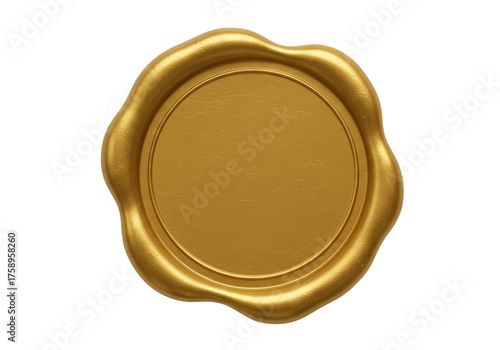 Golden wax seal isolated on transparent background, blank round stamp for certificate or letter, vintage style design element PNG