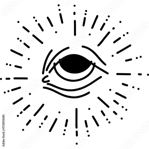 The AllSeeing Eye Symbol with Radiating Lines showcases a captivating Spiritual Design Art
