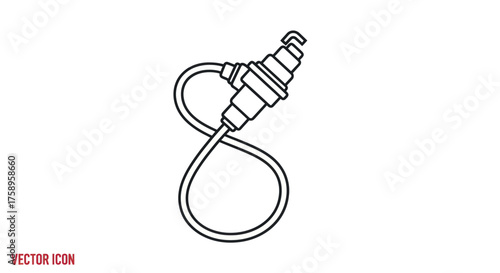 Black and White Outline of a Spark Plug with Cable.