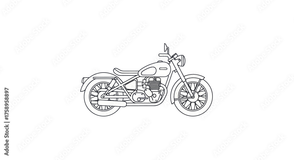 Obraz premium Classic Motorcycle Outline: A Detailed Line Drawing of a Vintage Motorbike.