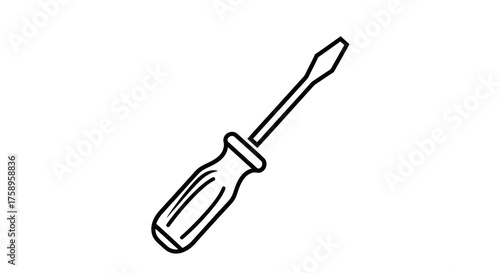 Simple Line Art Illustration of a Slotted Screwdriver with a Plastic Handle.