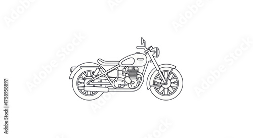 Classic Motorcycle Outline: A Detailed Line Drawing of a Vintage Motorbike.
