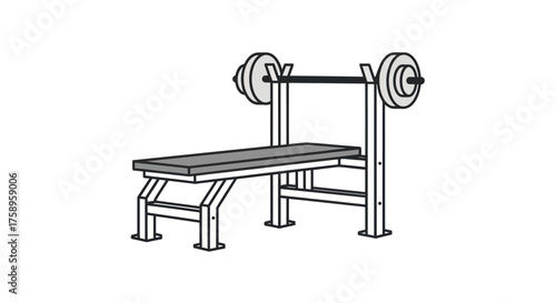 Weight Bench with Barbell and Weights for Strength Training.