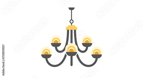 Elegant Chandelier with Five Glowing Light Fixtures.