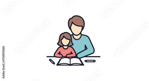 Father and Daughter Reading Together Illustration of Family Bonding and Education.