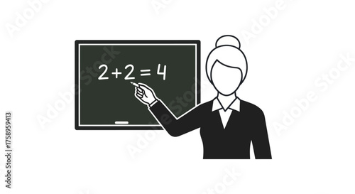 Teacher Explaining Math Problem on Blackboard with Chalk.