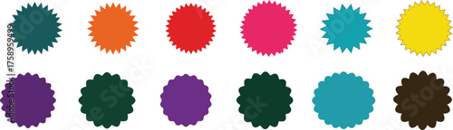 Colorful Starbursts: An assortment of vibrant starburst shapes, arranged in an eye-catching display, perfect for adding a touch of flair to any design or project.