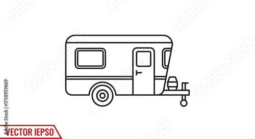 Simple Outline Illustration of a Travel Trailer Camper.