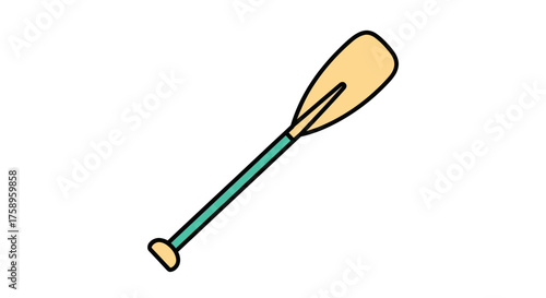 Simple cartoon illustration of a boat paddle with a teal shaft and beige blade.