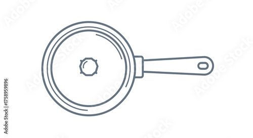 Simple Line Drawing of a Round Frying Pan with Handle.