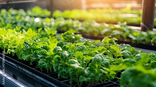 Vibrant Green Leafy Plants Thriving in a Greenhouse Setting