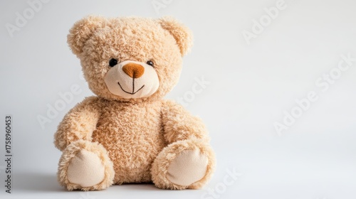 Adorable soft plush teddy bear toy radiating warmth and comfort on white background
