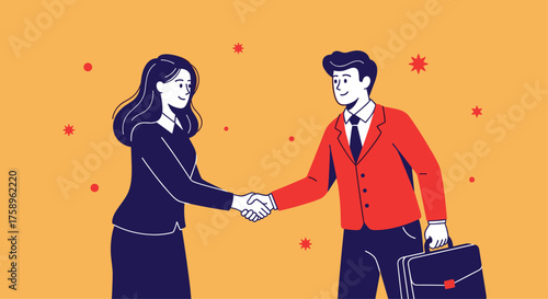 Successful business handshake between confident woman and man in modern style, sealing a deal with trust and partnership for corporate growth and innovation