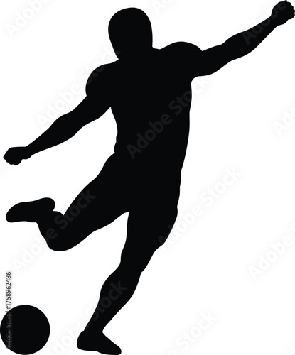 Soccer player kicking ball silhouette cartoon illustration, symbolic athletic motion and expressive gesture artwork for lifestyle and sports design