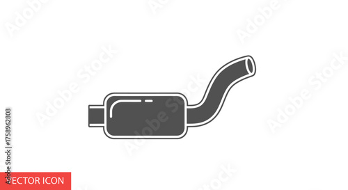 Car Exhaust System: Gray Muffler with Curved Pipe.