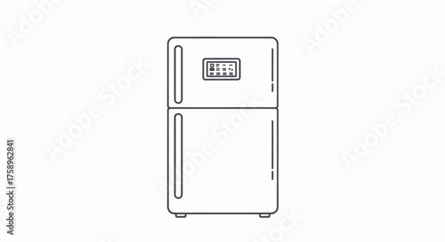 Simple Line Art Illustration of a Modern Two-Door Refrigerator.