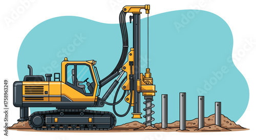 Powerful drilling rig constructing sturdy foundations for modern infrastructure projects, ensuring stability and durability, ideal for engineering and construction visuals