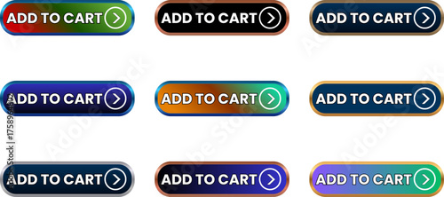 Call To Action Buttons Add to Cart Buttons Set UIUX Design Elements Website Online Shopping Interface Design Variety Colors Flat Style Icon Display.