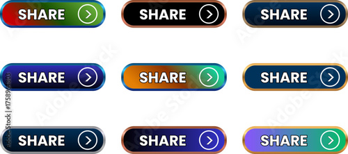 Call To Action Buttons Share Buttons Collection Dynamic Web Sharing Elements Engaging Social Icons Colorful Gradient Buttons for Content Distribution.