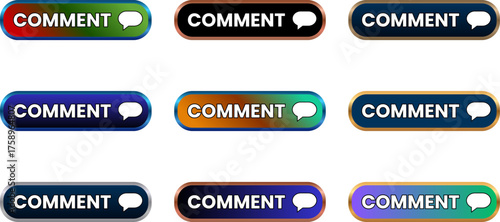 Call To Action Buttons Comment Buttons Collection Modern Web Feedback Elements Interactive Speech Bubble Icons Colorful Gradient Buttons for User Input.