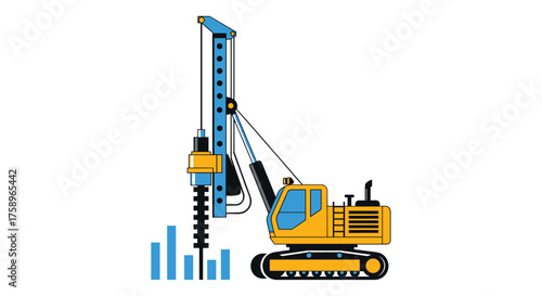 Modern construction drilling machine in yellow and blue for construction sites and civil engineering projects with foundation work and soil investigation services