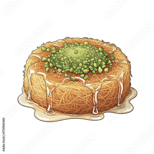 Traditional Baked Sweet Cheese Pastry Topped with Chopped Pistachios and Syrup