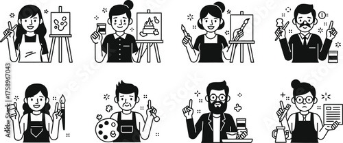 Collection of diverse artists and creative professionals engaged in various artistic activities and professions