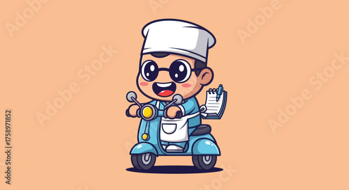 Chef on scooter with pad