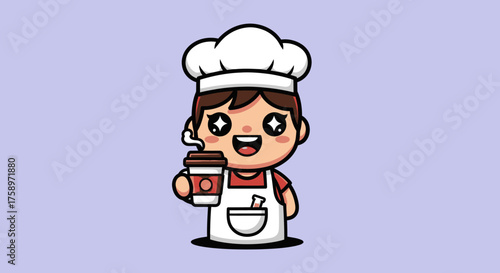 Cartoon cook holding coffee